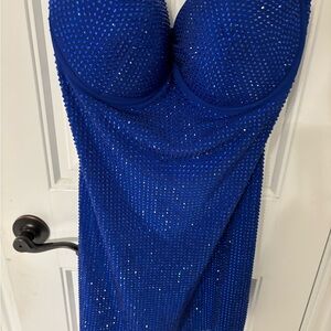 Elegant Blue Rhinestone Dress